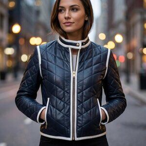 Jeanette Andral Paris Leather Jacket Womens  Biker Racing Jacket Size XS